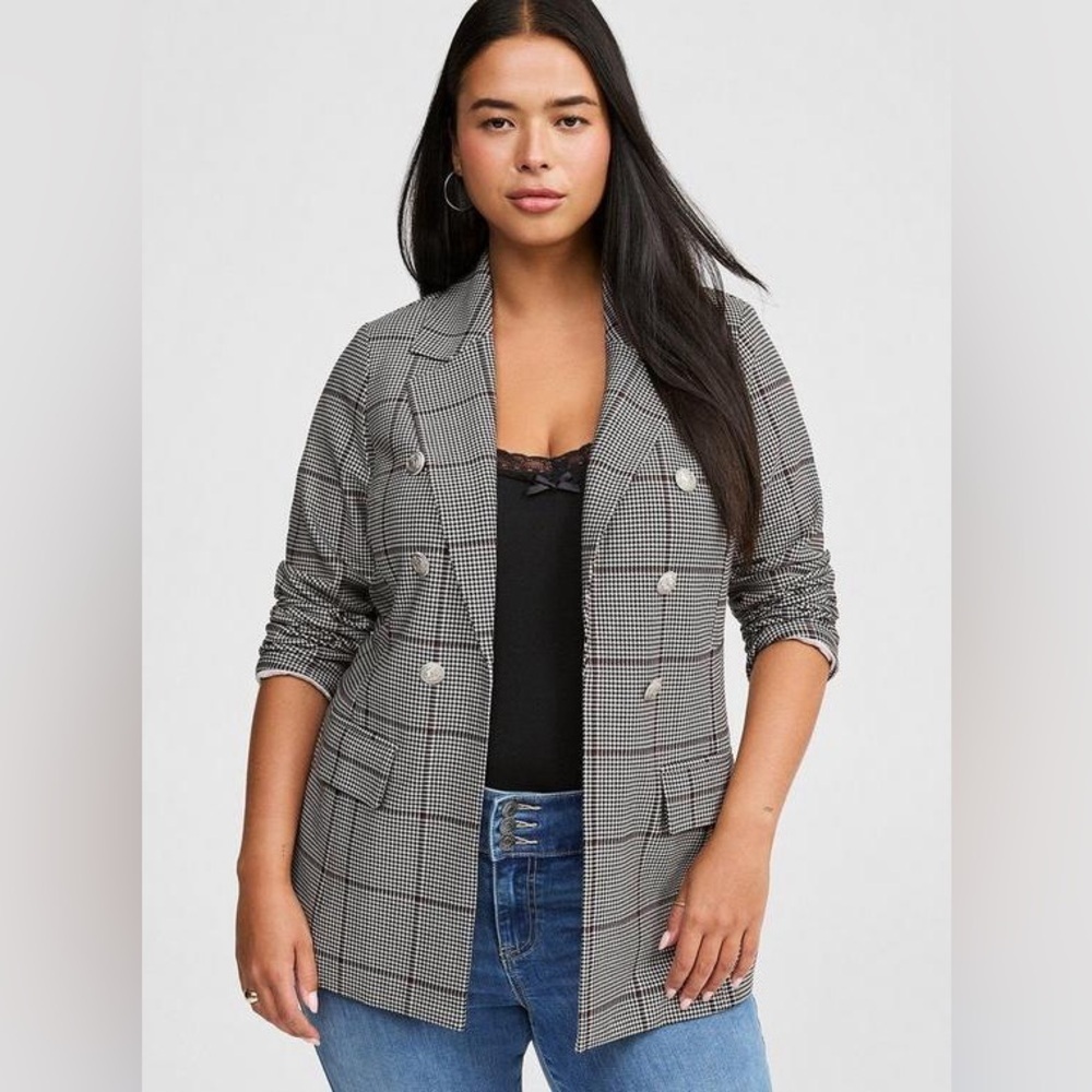 Torrid Studio Luxe Ponte Cream & Black Houndstooth Blazer - Size 12 (0)
